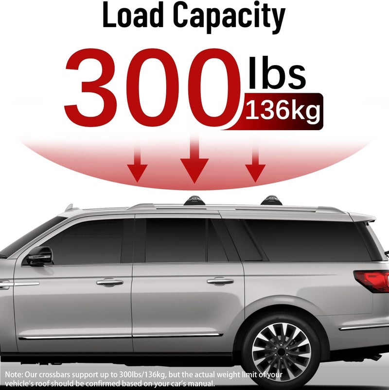 Soruci 300lbs Roof Rack Cross Bars Compatible with Ford Expedition/Max 2018-2026 & Lincoln Navigator 2018-2024,Aluminum Roof Rails Crossbars Cargo Carrier Luggage(not for 2025 Lincoln Navigator) - Image 3
